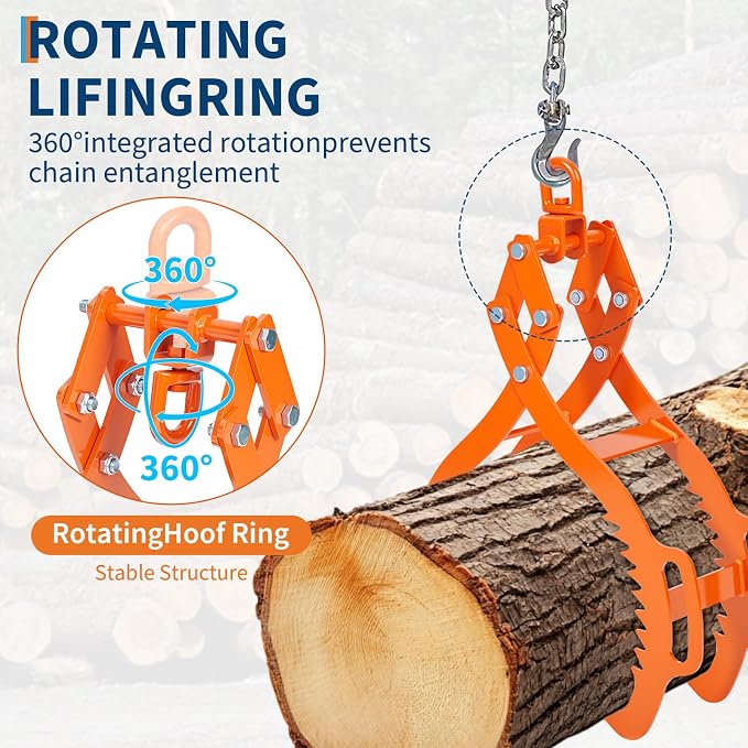 Garvee Log Lifting Tongs 36in,4 Serrated Claw Hook Log Tongs,3606Lbs Capacity Heavy Duty Timber Claw Hook, Logging Tools for Tractors, Trucks, Forklifts, ATV Logging, Lumber Handling