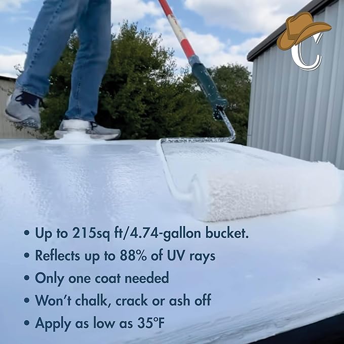100% Silicone Roof Coating for RVs, Campers & Flat Roofs - Waterproof Seal for Leaks, Cracks & Seams - Ponding Water Resistant - 4.75 Gallon White