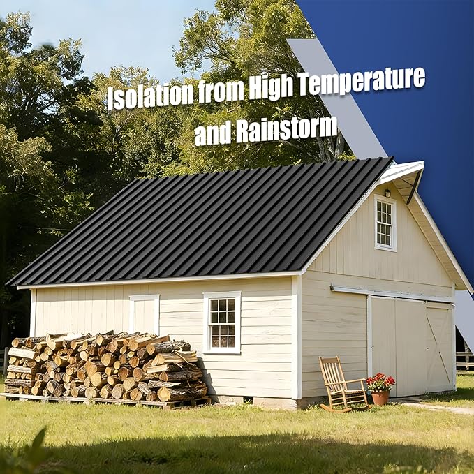 Brakki Metal Roofing Panels 10pcs 52.4 ft², L42.52"xW17.72" Black Corrugated Galvanized Steel Roof Panels with Screw, Heavy Duty Metal Siding Suitable for Garages Chicken Coop Sheds Stables Patio