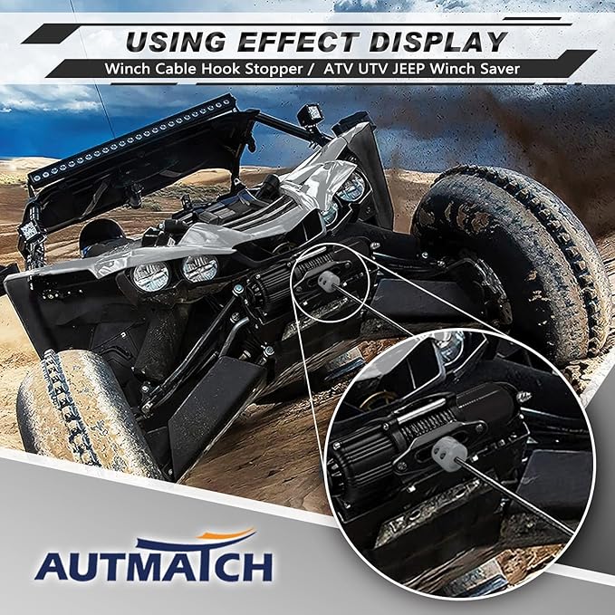 AUTMATCH Winch Cable Hook Stopper (2 Pack), Silicone Rubber Winch Stopper for Wire & Synthetic Rope, Winch Line ATV UTV, Shock Absorbent, Prevent Pulling Bounce and Abrasion, Gray