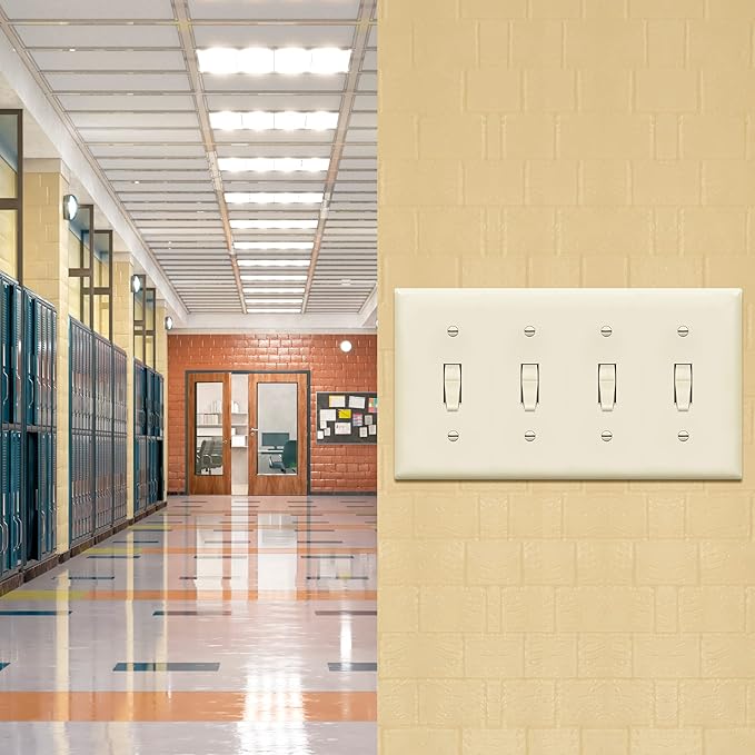 ENERLITES Quad Toggle Light Switch Wall Plate, Standard Size 4-Gang 4.50" x 8.19", Unbreakable Polycarbonate Thermoplastic, 8814-LA, Light Almond