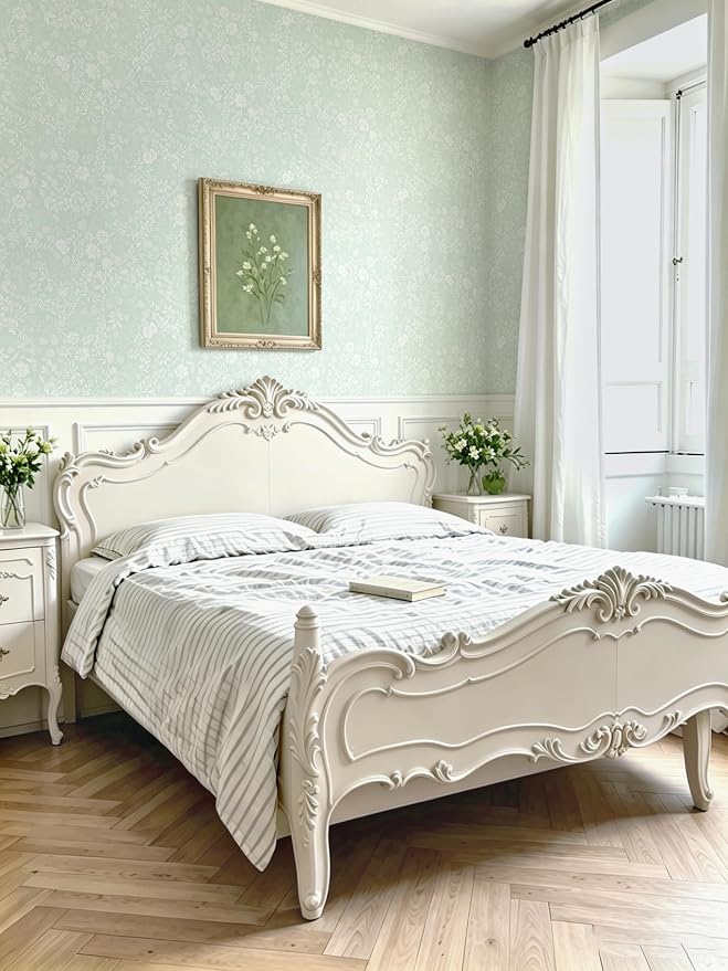 Guvana Sage Green and White Peel and Stick Wallpaper Floral Wallpaper Slef Adhesive Removable Waterproof Contact Paper Boho Wall Paper for Living Room Bathroom Bedroom Kitchen 17.3''x78.7''