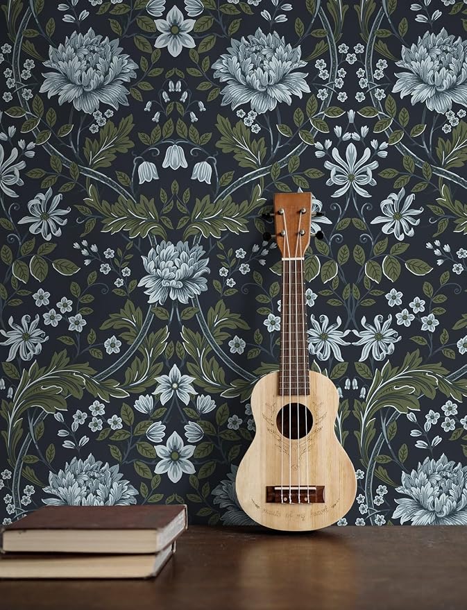 NextWall Honeysuckle Trail Floral Vintage Peel and Stick Wallpaper (Blue & Sage)