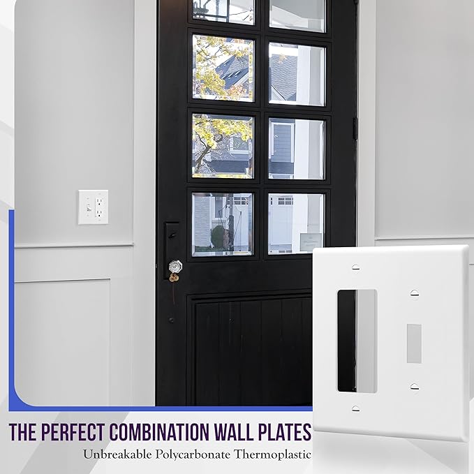 ENERLITES Combination Toggle Light Switch/Decorator Switch Wall Plate, Mid-Size 2-Gang 4.88" x 4.92", Polycarbonate Thermoplastic, 881131M-W, White