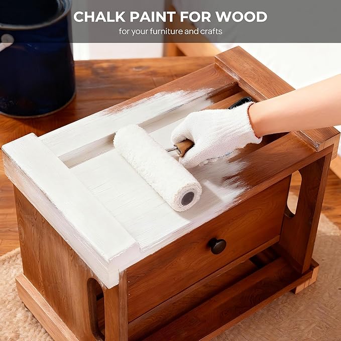 Nicpro All-in-One White Chalk Paint for Furniture, 16.9 oz (500ml) Matte Finish Acrylic Craft Paint, Built-In Primer & Top Coat, Non-Toxic Furniture Paints for Cabinets, Wood, Metal, Home Decor