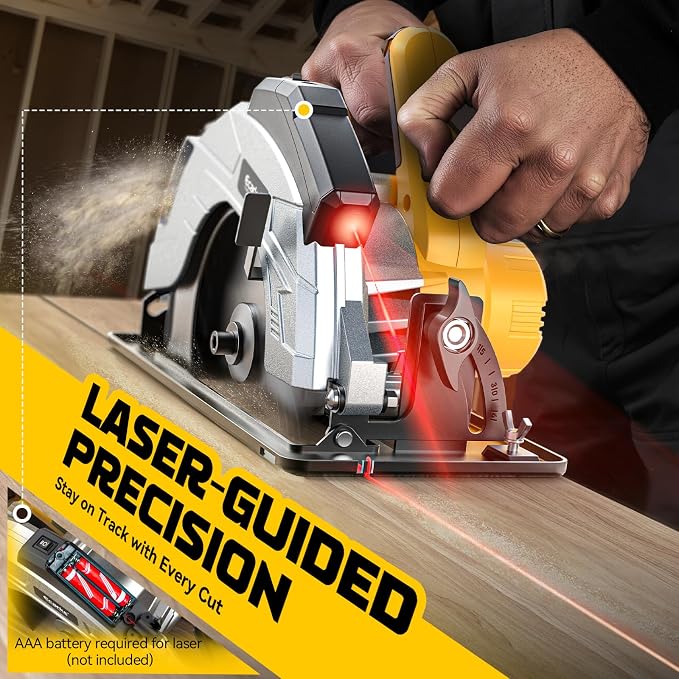 Ecarke 7-1/4" Cordless Circular Saw, Compatible with DeWalt 20V Battery, 5000 RPM Electric Circular Saw with Laser Guide, 2 Blades (24T & 40T), 0–45° Bevel, 2-1/4" Cutting Depth (Tool Only)