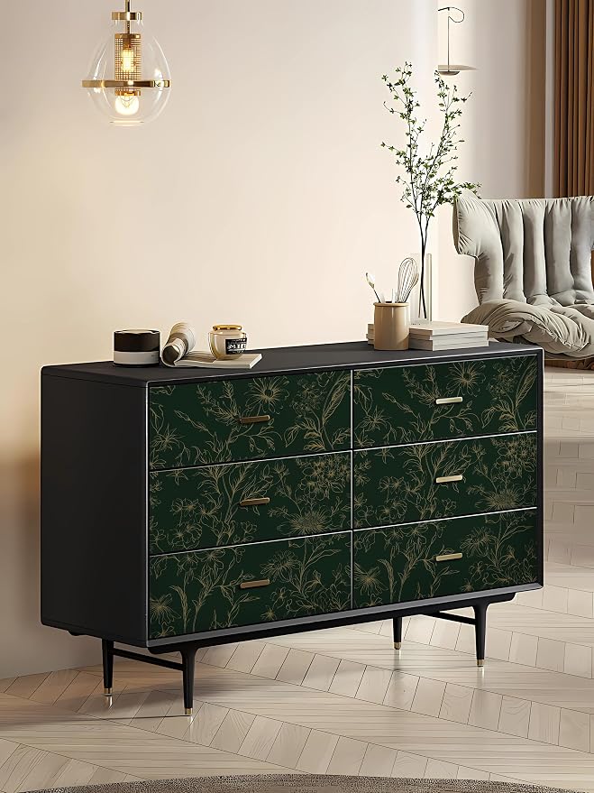 Hopepak Gold and Green Floral Wallpaper Peel and Stick Wallpaper for Bedroom 17.3" x 78.7" Self Adhesive Removable Wall Paper Waterproof Contact Paper Vinyl Roll for Bathroom Living Room
