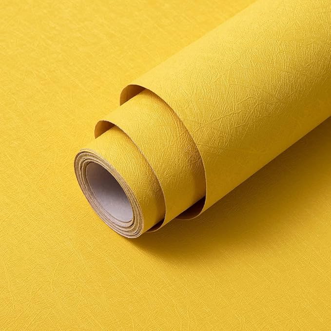 Yellow Peel and Stick Self Adhesive Wallpaper Countertop Contact Paper | Removable Embossed Silk Waterproof Bathroom Wallpaper 15.7" X 118" Kitchen Vinyl Wrap for Cabinet Shelf Liner Paper