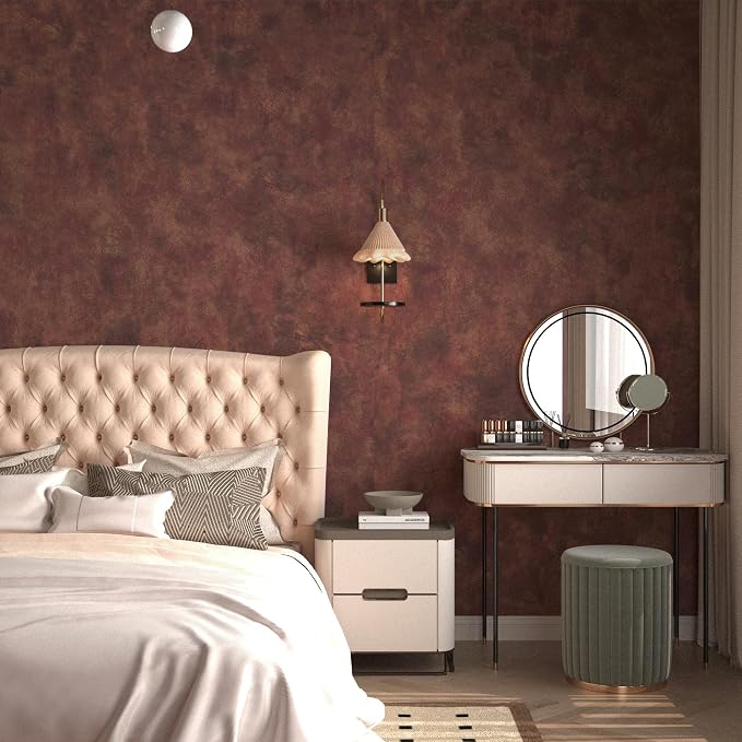 BAYYA Extra Wallpaper Red Wallpaper Stick and Peel Metallic Copper/Gold Contact Paper Industrial Wall Paper 31.5"x158" Thick Rust Vintage Concrete Vinyl Wrap Bedroom Bathroom Hallway Wall Covering