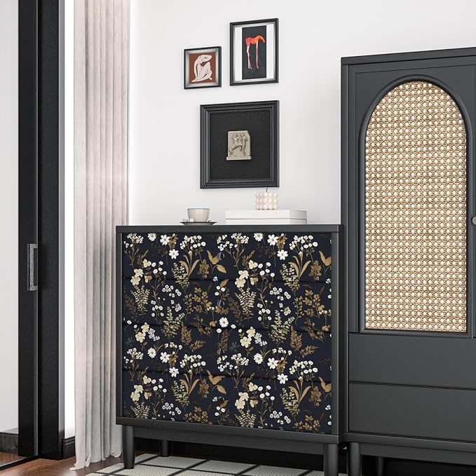Floral Leaf Vintage Wallpaper Peel and Stick 17.5"x393", Dark Gold | Self Adhesive/Removable/Waterproof/Thick Vinyl Contact Paper for Bathroom Bedroom Shelf Cabinet Drawer,Prepasted,Easy Peel