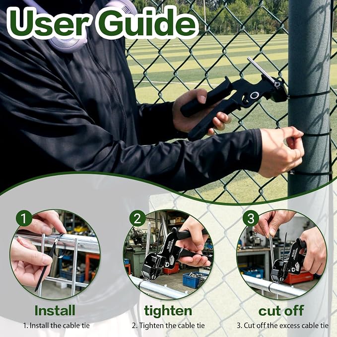 Metal Zip Ties Gun Kit, with 300pcs Uv Resistant Metal Zip, Heavy Duty Adjustable Fastening Cutting Tie Tool Sets，for Chainlink Fence,Exhaust Pipe, Chicken Coop, Farm Use.