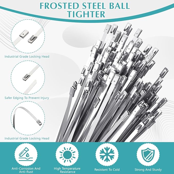 LEIFIDE 500 Pcs Metal Zip Ties 304 Stainless Steel Zip Ties Heavy Duty Self Locking 220 Pound Tensile Strength Cable Suitable for Exhaust Wrapping Fence Outdoor Workshop Canopy(19.7 Inch)