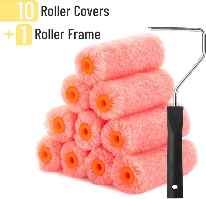 Bates- Paint Rollers, 4 inch Paint Roller with 10 Covers, Wall Painting Tool