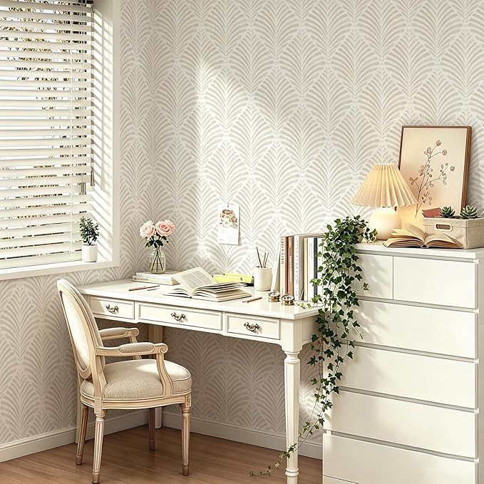 Safiyya 17.3"x196" Peel and Stick Wallpaper Boho Contact Paper Beige Neutral Modern Geometric Wall Paper Self Adhesive Removable Wallpaper for Bedroom Vinyl Rolls