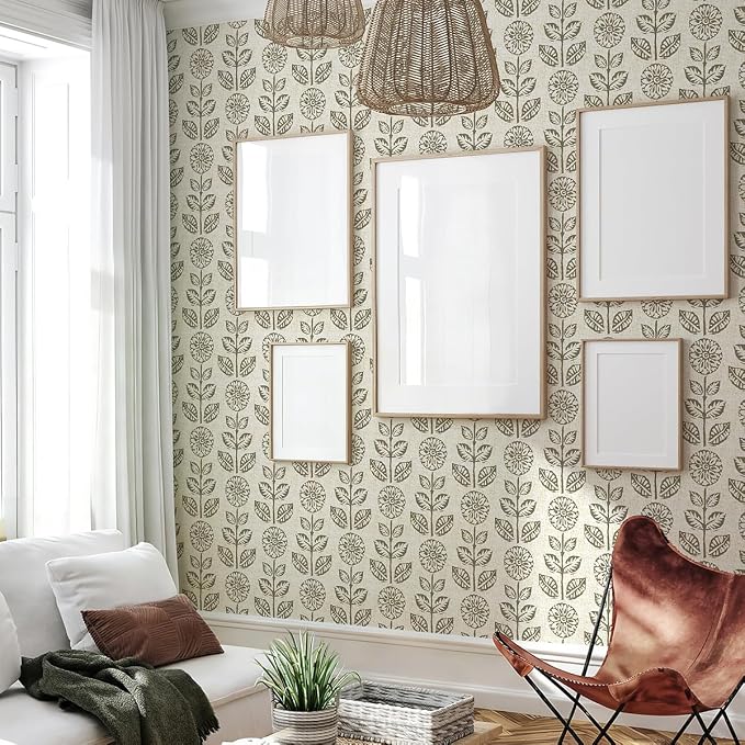 Wudnaye Floral Peel and Stick Wallpaper Vintage Tulip Floral Wallpaper 17.7in×393.7in Flower Farmhouse Contact Paper Peel and Stick Neutral Self Adhesive Removable Vinyl Wall Paper for Kitchen Bedroom