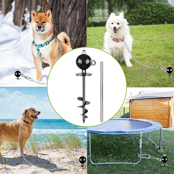 SELEWARE Dog Tie Out Stake 360° Swivel Dog Ground Anchor Outdoor Dog Anchor | 16.5" Long Anti-Rust Heavy Duty Dog Stake for Large Dogs up to 220 lbs, Easy Install with Twist Rod for Yard Camping Outside