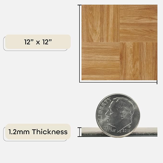 Nexus Self Adhesive 12-Inch Vinyl Floor Tiles, 20 Tiles - 12" x 12", Oak Parquet Pattern - Peel & Stick, DIY Flooring for Kitchen, Dining Room, Bedrooms & Bathrooms by Achim Home Decor