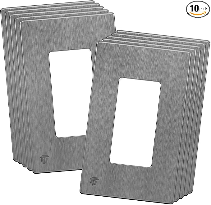 ENERLITES Decorator Light Switch or Receptacle Wall Plate, Screwless Wall Plate, Standard Size, 1-Gang 4.68" x 2.93", Polycarbonate Thermoplastic, UL Listed, SI8831-BGY-10PCS, Brushed Gray, 10 pack
