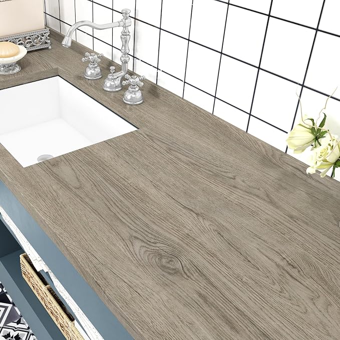 WESTICK Light Wood Contact Paper Brown Wood Grain Wallpaper Peel and Stick Countertops Waterproof Wood Countertop Contact Paper for Kitchen Island Table Cabinets Dresser Desk Shelf Liner 15.8" x 78"
