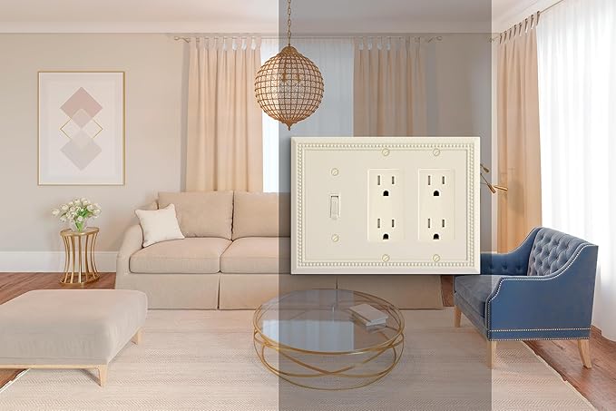 Henne Bery Sunken Pearls Heavy Duty Decorative Wall Plate Switch Plate Outlet Cover (Single Toggle/Double Decorator, Light Almond)