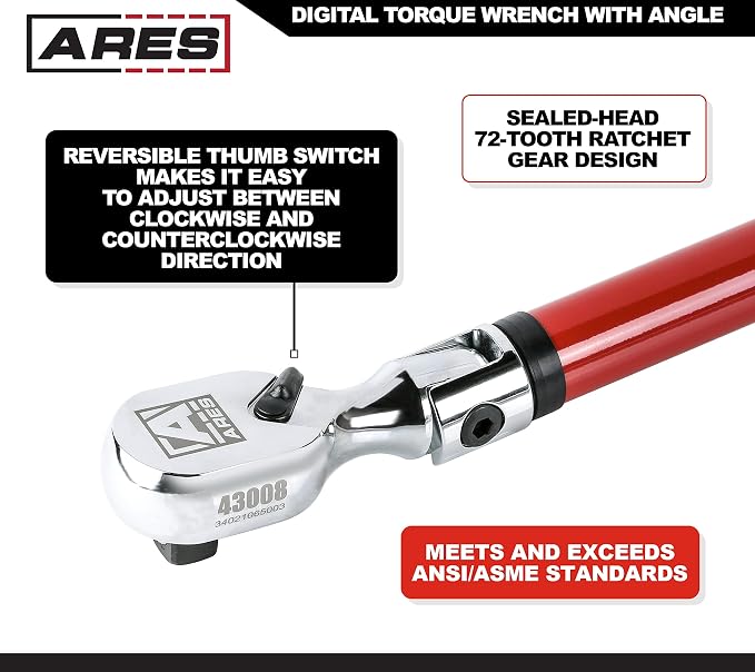 ARES 43008 1/2-Inch Drive Flex Head Digital Torque Wrench | Torque and Angle Readings