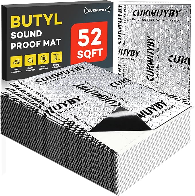 Butyl Sound Deadening 50mil 52sqft Sound Deadening Mat (47pcs) | Car Sound Deadening Material,Sound Deadening for Cars,Automotive Sound Deadener,Noise Insulation,Vibration Dampening Material