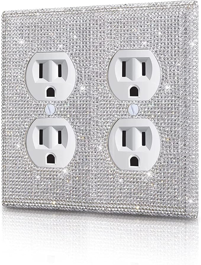 Silver Shiny Silver Rhinestones Wall Plates Light Switch Cover Plate Decorative Wall Plate Double Socket Toggle For Home Outlet Covers