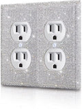 Silver Shiny Silver Rhinestones Wall Plates Light Switch Cover Plate Decorative Wall Plate Double Socket Toggle For Home Outlet Covers