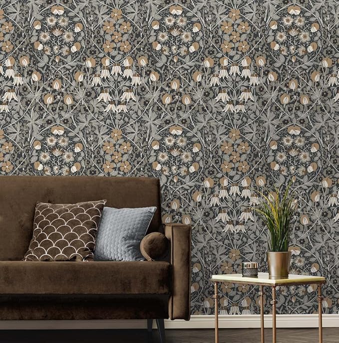 NextWall Tulip Garden Floral Peel and Stick Wallpaper (Wrought Iron & Chamois)