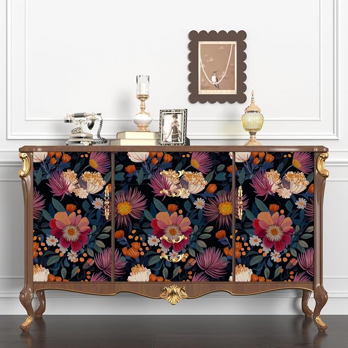 Vintage Pink Blue Daisy Floral Peel and Stick Wallpaper 17.5''x118'' | Self Adhesive/Removable/Waterproof/Thick Vinyl Contact Paper for Bathroom Bedroom Shelf Cabinet Drawer,Prepasted,Easy Peel