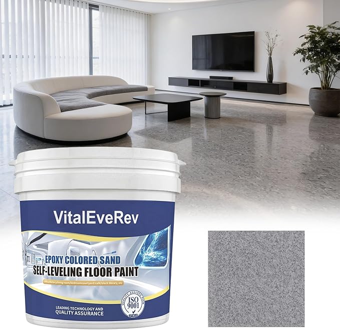 Epoxy Colored Sand Floor Paint, High-Gloss Self-Leveling Epoxy Coating for Interior & Exterior Surfaces, Wear-Resistant & Non-Slip Marble Effect Finish, 35oz (1KG), Cloud Gray