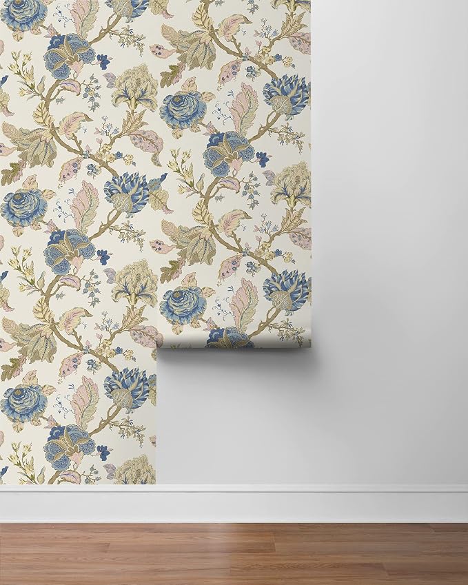 NextWall Kianna Jacobean Floral Peel and Stick Wallpaper (Parchment)