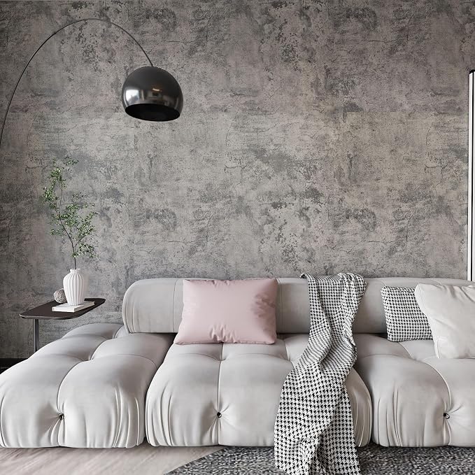 BAYYA Extra Wide Concrete Textured Wallpaper Peel Stick Light Grey Matte Thicken 31.5"x 394" Retro Industrial Style Contact Paper Waterproof Self-Adhesive Cement Wall Sticker Vinyl Wrap
