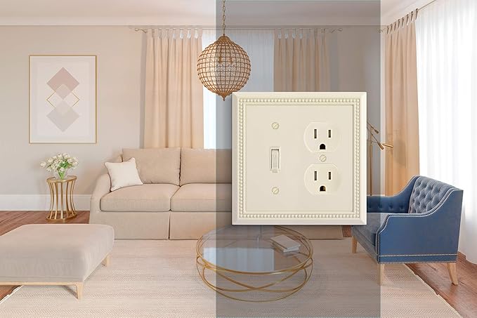Henne Bery Sunken Pearls Heavy Duty Decorative Wall Plate Switch Plate Outlet Cover, Durable Solid Zinc Alloy (Toggle/Duplex, Light Almond)