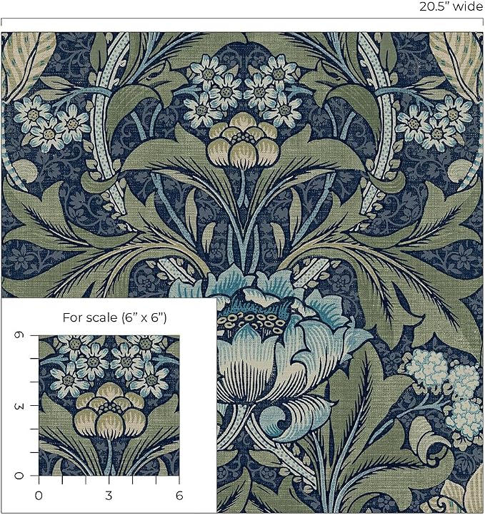 NextWall Acanthus Floral Peel and Stick Wallpaper (Denim & Sage)