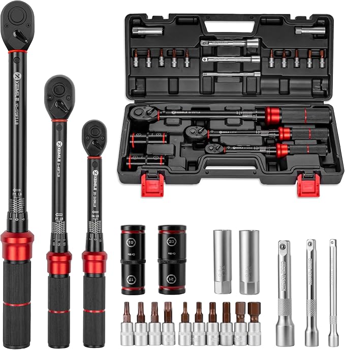 20Pcs 1/4 3/8 1/2-inch Drive Click Torque Wrench Set for Car Moto | Inch Pound Torque Wrench with Sockets (20-260 in.lb,5-45 ft.lb,10-170 ft.lb), Dual-Direction 72T, 3% Precision for Bike DIY