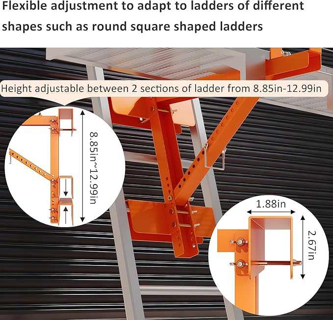 2 Pack Adjustable Ladder Jacks for Scaffolding Platform, Heavy Duty Steel Ladder Jacks Scaffold Bracket, Two-Rung Short Body Extension Ladder Jack for Roofing Painting