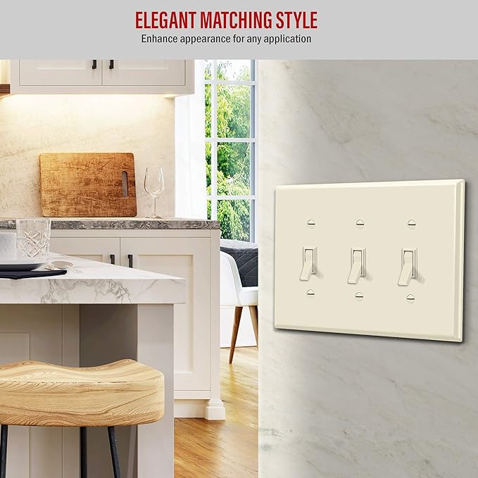 ENERLITES Triple Light Switch Wall Plate, Toggle Switch Plate, Gloss Finish, 3-Gang Mid-Size 4.88" x 6.77", Unbreakable Polycarbonate Thermoplastic, UL Listed, 8813M-LA, Light Almond