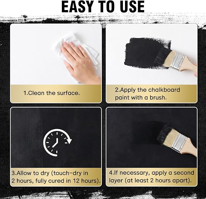 Chalkboard Paint, Black Chalk Board Paint with All-in-One Primer & Top Coat, Matte Black Non-Toxic Quick-Dry Formula for Wall, Wood, Metal and Glass, 9oz