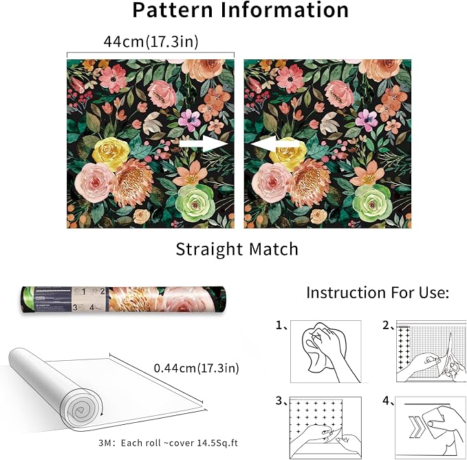 Floral Peel and Stick Floral Wallpaper for Bedroom Self Adhesive Boho Flower Wallpaper Kitchen Cabinets Furniture Decorative Renter Friendly