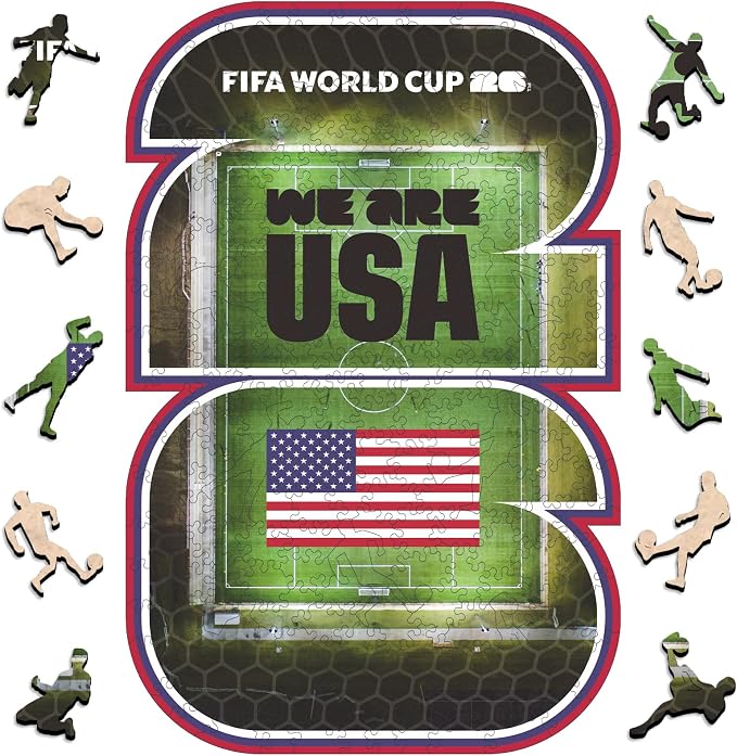 FIFA USA 26 Wooden Puzzle for Adult, 200 Pieces Irregular Shape Puzzle, 5MM Thick, Creative Collectible Gift for Fans, Officially Licensed Product, 9.3 x 12