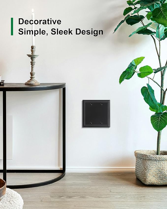2-Pack Double Blank Wall Plate, Durable Natural Bamboo Fiber Wall Plate Cover,Black 1 Gang Wall Plate for Unused Outlets/Switches