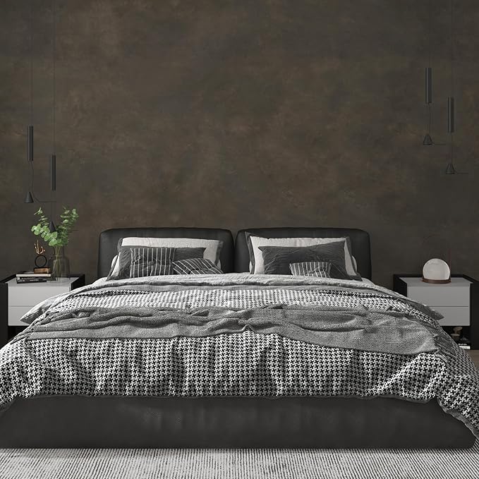 JSEVEM 16"×354" Thick Darker Charcoal Tan Grey Rusty Concrete Wallpaper Peel and Stick Waterproof Metallic Brown Tan Gray Concrete Contact Paper Vinyl Adhesive Sticker for Bedroom Bathroom Gym Walls