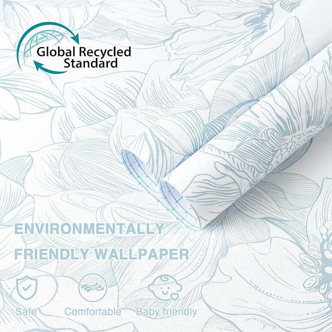 394"x17.3" Peel and Stick Wallpaper Blue Floral Contact Paper Boho White Modern Wallpaper Removable Self Adhesive Wall Paper for Bedroom Bathroom Cabinets Drawers Thicken Vinyl Roll