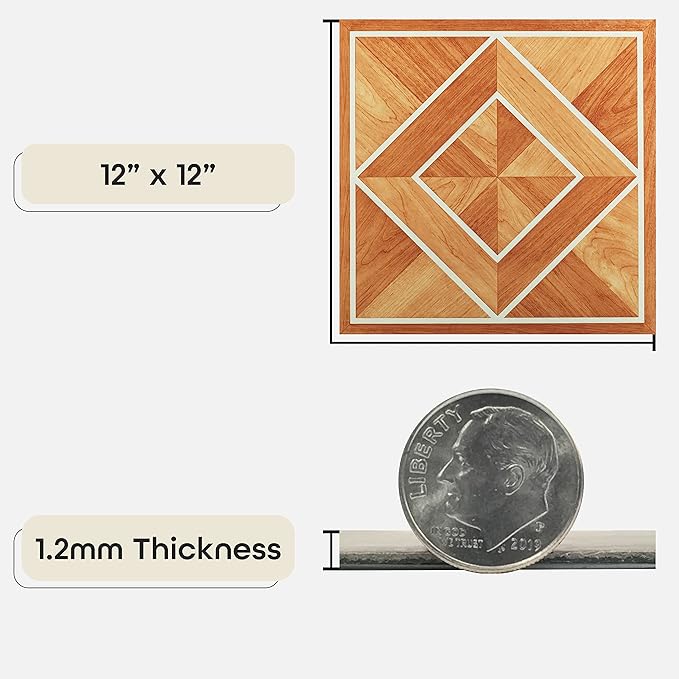 Nexus Self Adhesive 12-Inch Vinyl Floor Tiles, 20 Tiles - 12" x 12", Wood White Border Parquet Pattern - Peel & Stick, DIY Flooring for Kitchen, Dining Room, Bedrooms & Bathrooms by Achim Home Decor