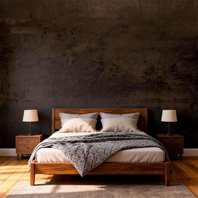Bumoo Coffee Limewash Peel and Stick Wallpaper 32'' x 354'' Brown Concrete Contact Paper Self Adhesive Thick Cholocate Texture Waterproof Vinyl Leather Matte Wall Mural for Living Room Basement Gym