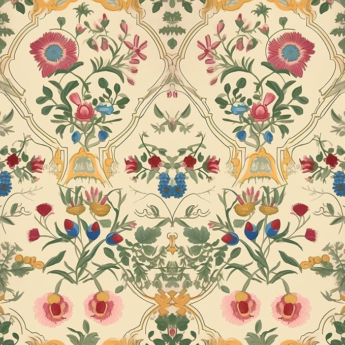 ILHIIOR Yellow Floral Peel and Stick Wallpaper - Boho Vintage Leaf Pattern - Removable Self Adhesive for Cabinet Drawers - 17.5''x393''