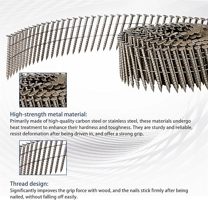 waltyotur 3600 Count Stainless Steel Coil Roofing Ring Shank Siding Nails 15-Degree Collated Wire Coil 1-3/4 Inch, 0.09 Inch Ring Shank, Small Cap Coil Stud Siding Nails