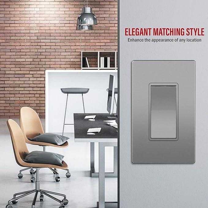 ENERLITES Screwless Decorator Wall Plate Child Safe Outlet Cover, Standard Size 1-Gang 4.68" H x 2.93" L, Unbreakable Polycarbonate Thermoplastic, SI8831-SG-10PCS, Glossy, Space Gray (10 Pack)