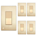 ENERLITES Elite Series Decorator Light Switch with Brushed Screwless Wall Plate, Single Pole, 3 Wire, Grounding Screw, Residential Grade, 15A 120V, UL Listed, 91150-GDWBP5P, Brushed Gold (5 Pack)